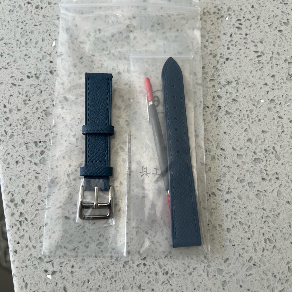16 mm leather watch band blue